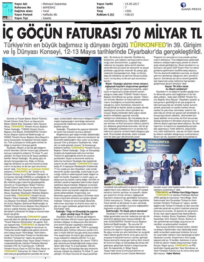 TÜRKONFED 39 Girişim Ve Is Dunyasi Konseyi Basin Yansimalari 13 Mayis 2017 - 27