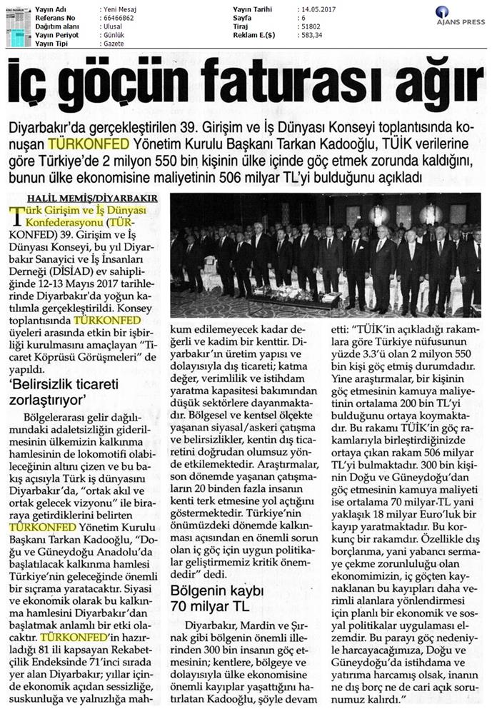 TÜRKONFED 39 Girişim Ve Is Dunyasi Konseyi Basin Yansimalari 13 Mayis 2017 - 31