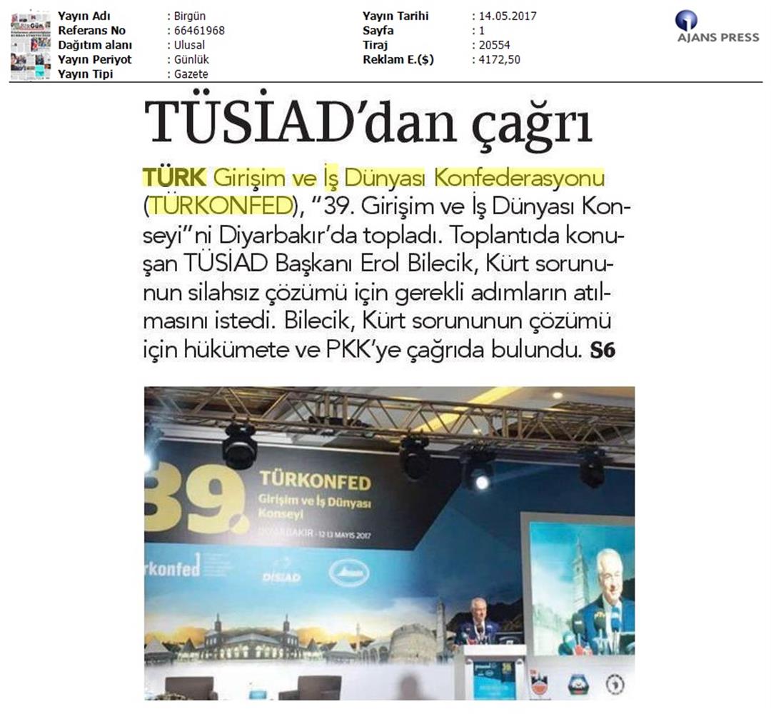 TÜRKONFED 39 Girişim Ve Is Dunyasi Konseyi Basin Yansimalari 13 Mayis 2017 - 34