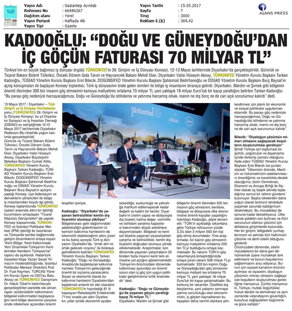 TÜRKONFED 39 Girişim Ve Is Dunyasi Konseyi Basin Yansimalari 13 Mayis 2017 - 41