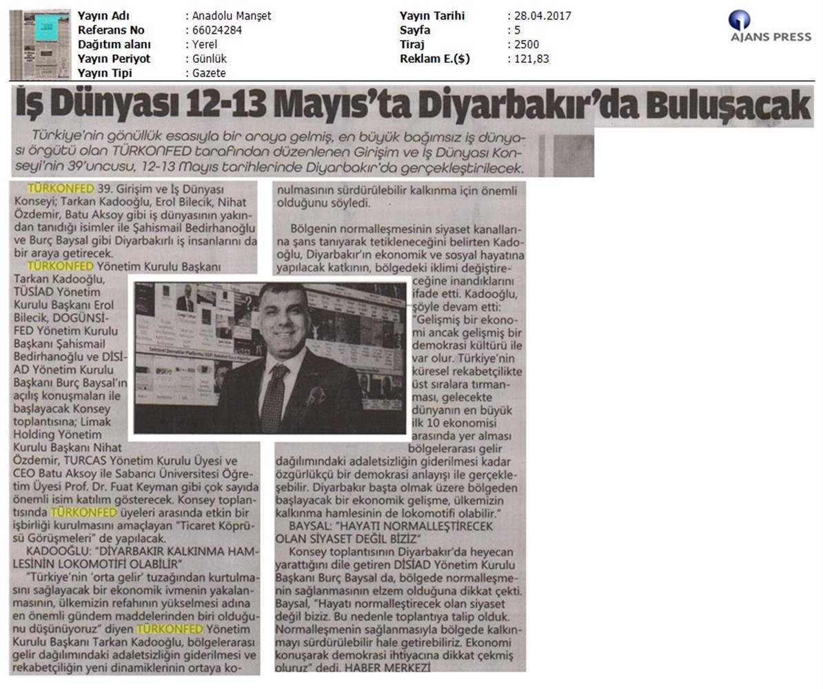 TÜRKONFED 39 Girişim Ve Is Dunyasi Konseyi On Basin Yansimalari 28 Nisan 2017 - 6