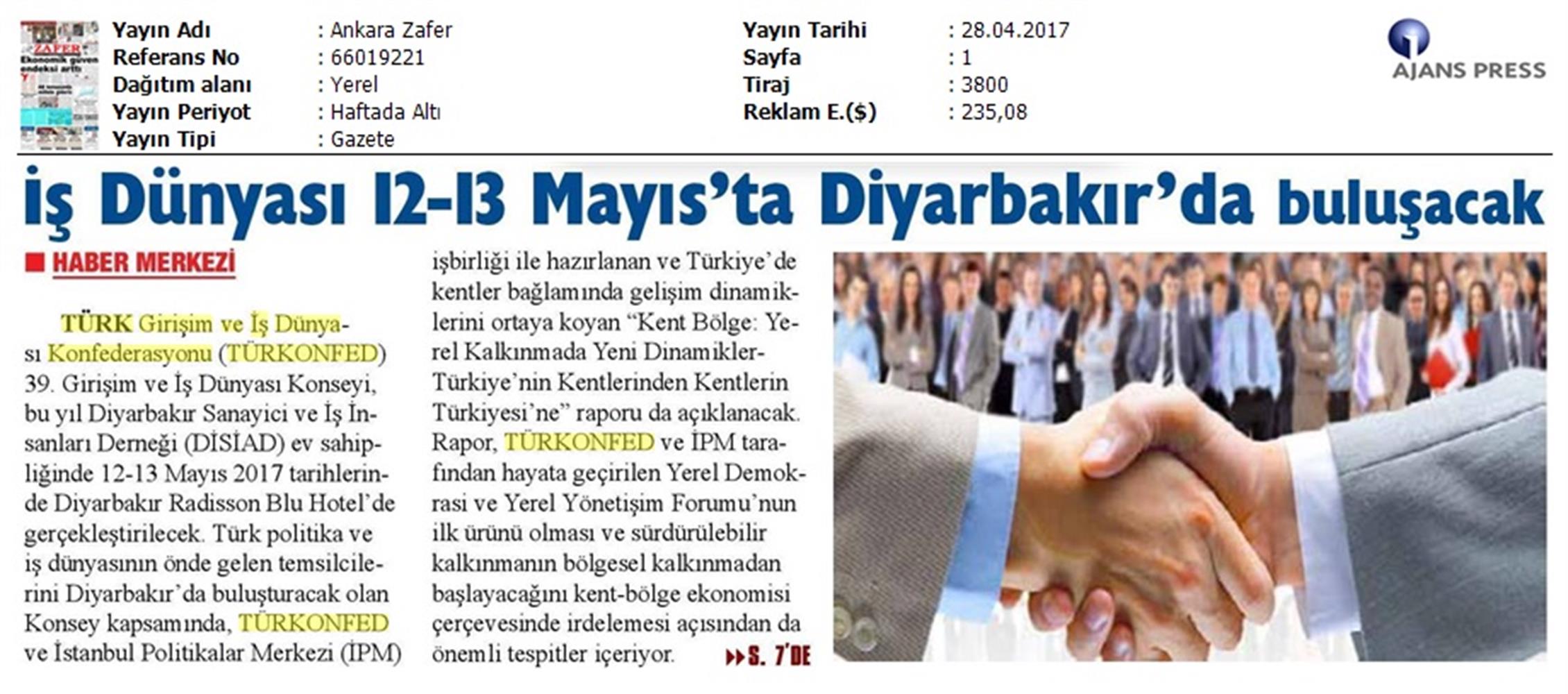 TÜRKONFED 39 Girişim Ve Is Dunyasi Konseyi On Basin Yansimalari 28 Nisan 2017 - 9