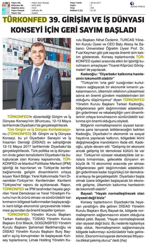 TÜRKONFED 39 Girişim Ve Is Dunyasi Konseyi On Basin Yansimalari 28 Nisan 2017 - 11