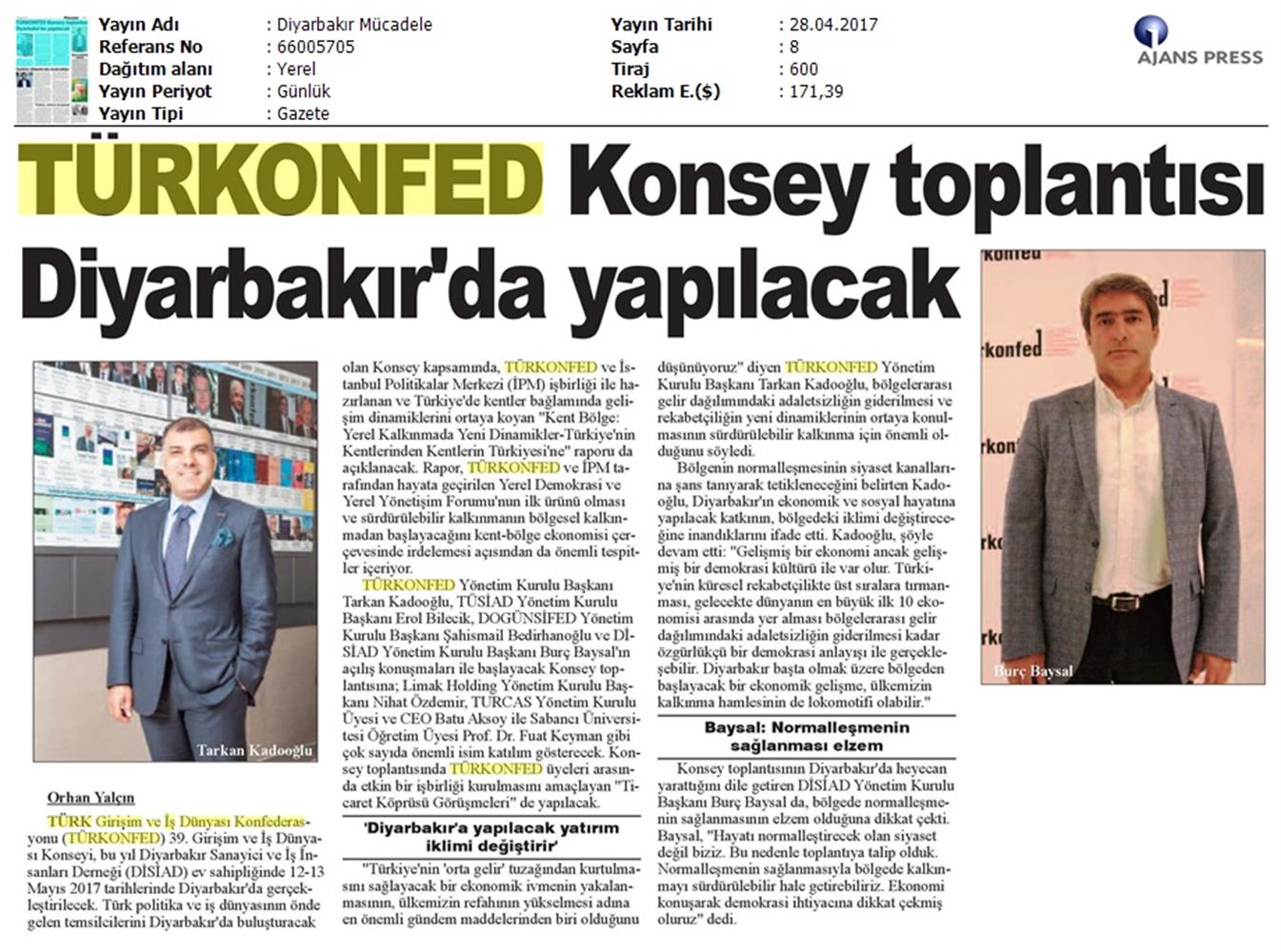 TÜRKONFED 39 Girişim Ve Is Dunyasi Konseyi On Basin Yansimalari 28 Nisan 2017 - 12