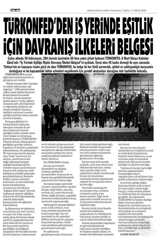 TÜRKONFED 8 Mart Dunya Kadinlar Gunu Basin Aciklamasi 8 Mart 2022 - 8