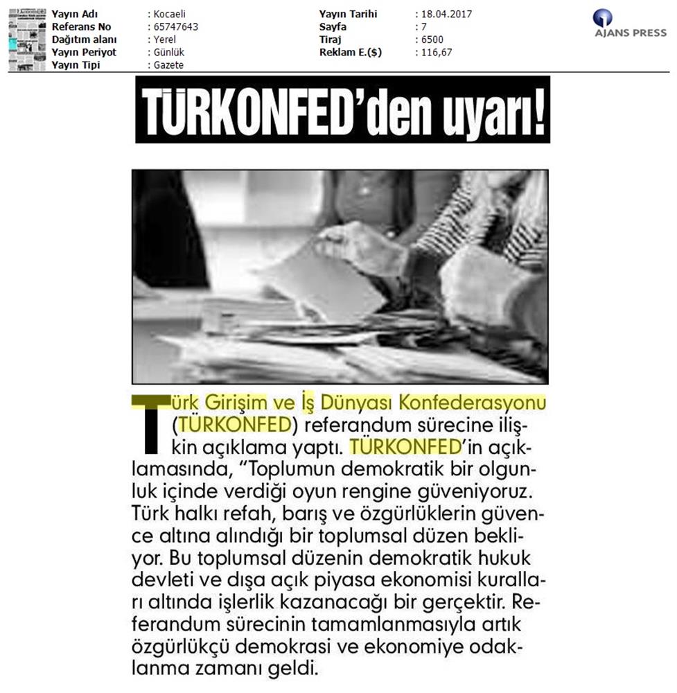 TÜRKONFED Anayasa Referandumu Basin Aciklamasi Medya Yansimalari 17 Nisan 2017 - 8