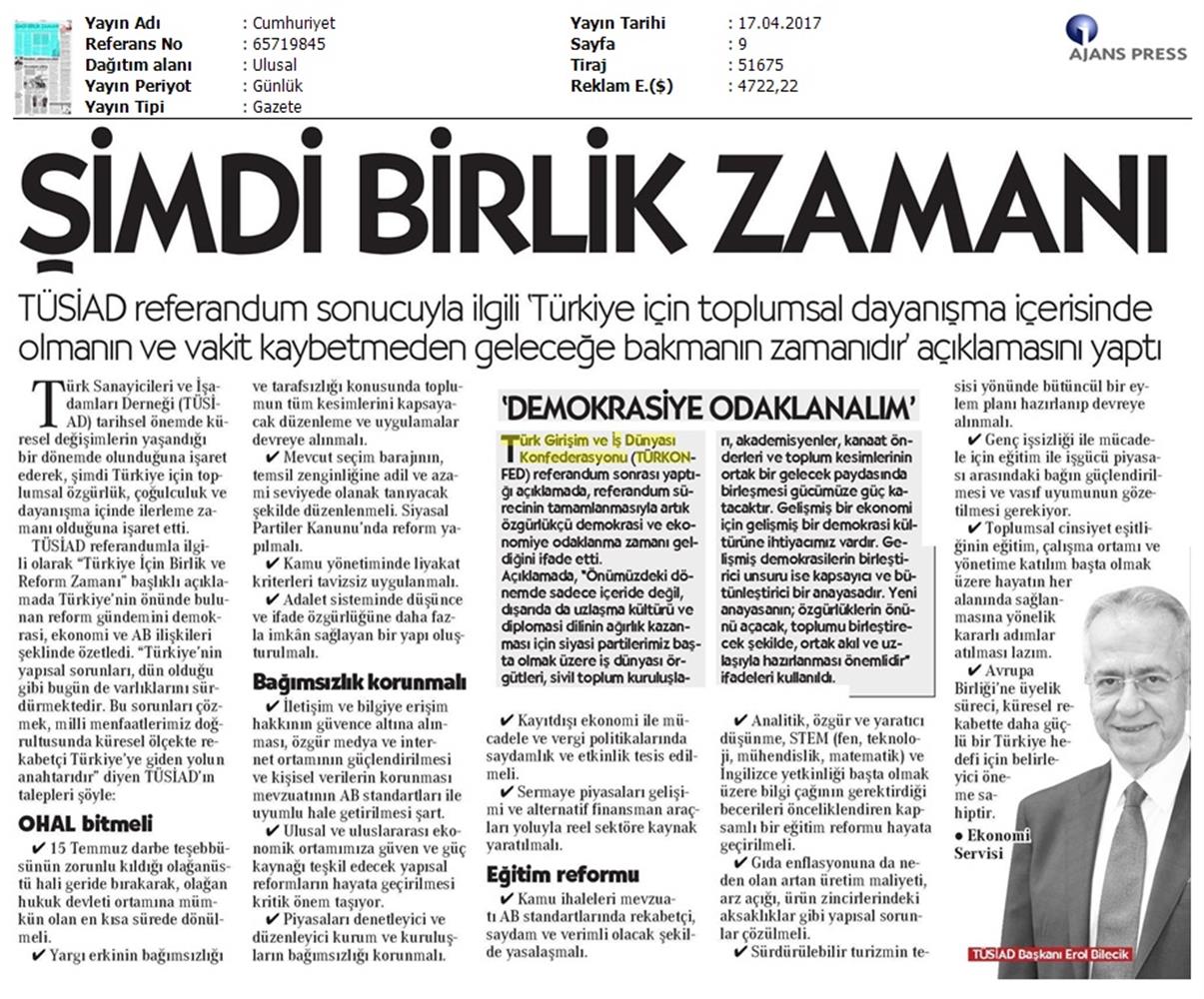 TÜRKONFED Anayasa Referandumu Basin Aciklamasi Medya Yansimalari 17 Nisan 2017 - 9