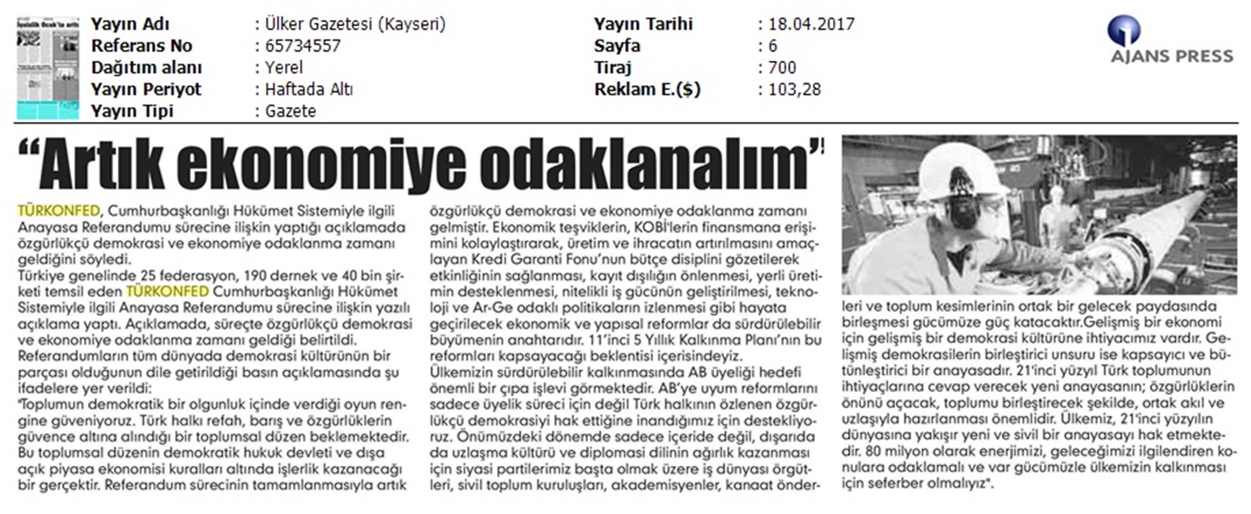 TÜRKONFED Anayasa Referandumu Basin Aciklamasi Medya Yansimalari 17 Nisan 2017 - 18