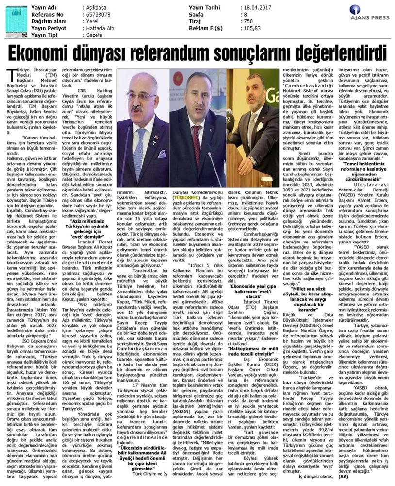 TÜRKONFED Anayasa Referandumu Basin Aciklamasi Medya Yansimalari 17 Nisan 2017 - 21