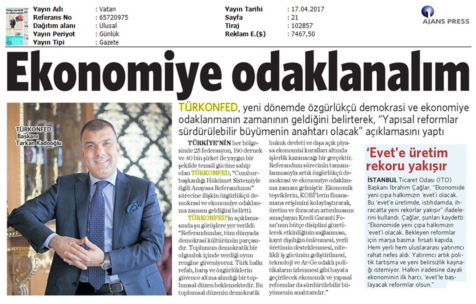 TÜRKONFED Anayasa Referandumu Basin Aciklamasi Medya Yansimalari 17 Nisan 2017 - 26