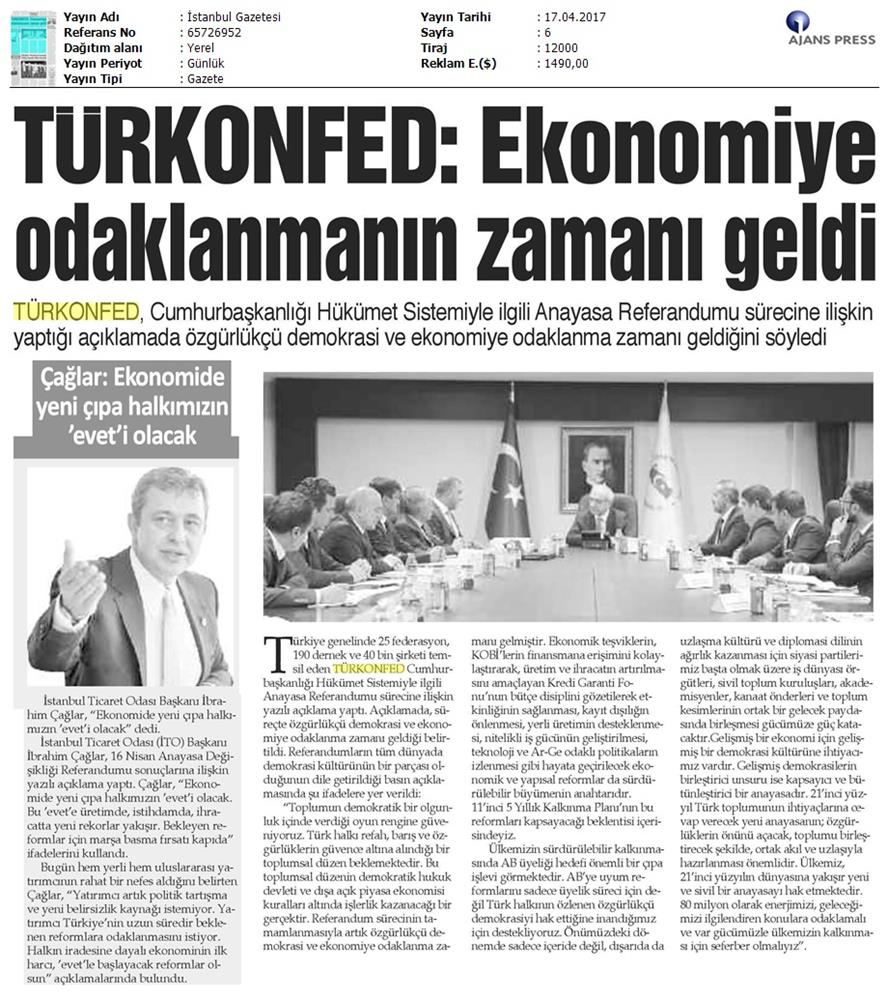 TÜRKONFED Anayasa Referandumu Basin Aciklamasi Medya Yansimalari 17 Nisan 2017 - 27