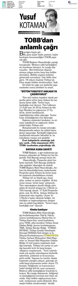 TÜRKONFED Basin Yansimalari Terore Hayir Kardeslige Evet - 1