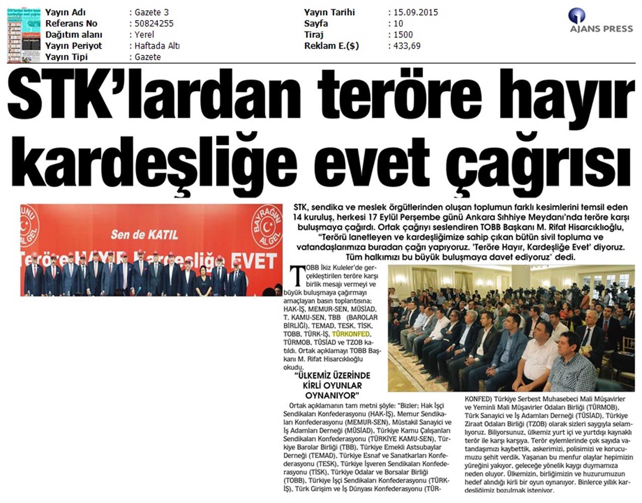 TÜRKONFED Basin Yansimalari Terore Hayir Kardeslige Evet - 2