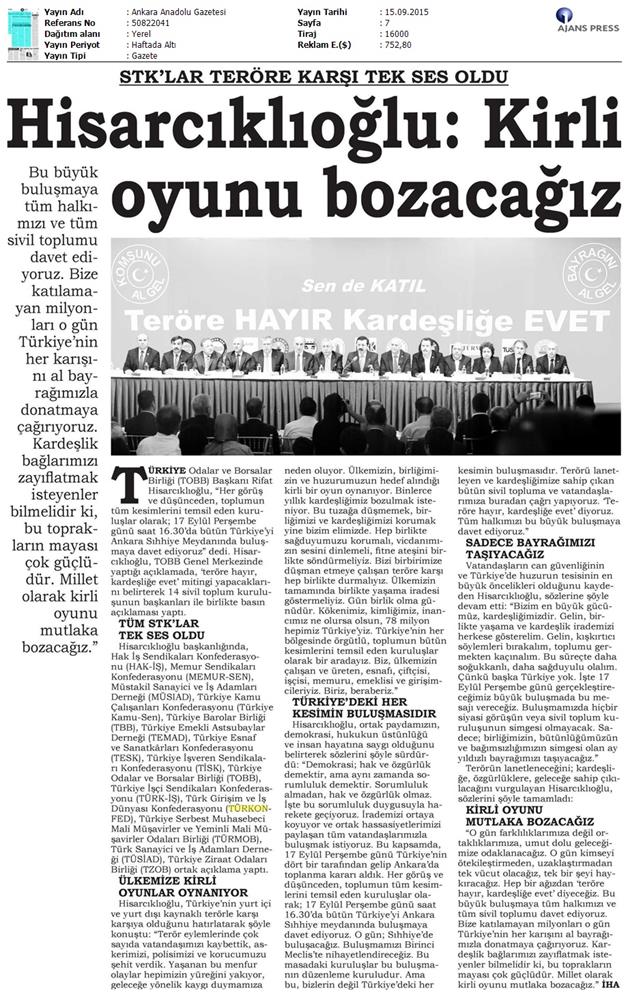 TÜRKONFED Basin Yansimalari Terore Hayir Kardeslige Evet - 11