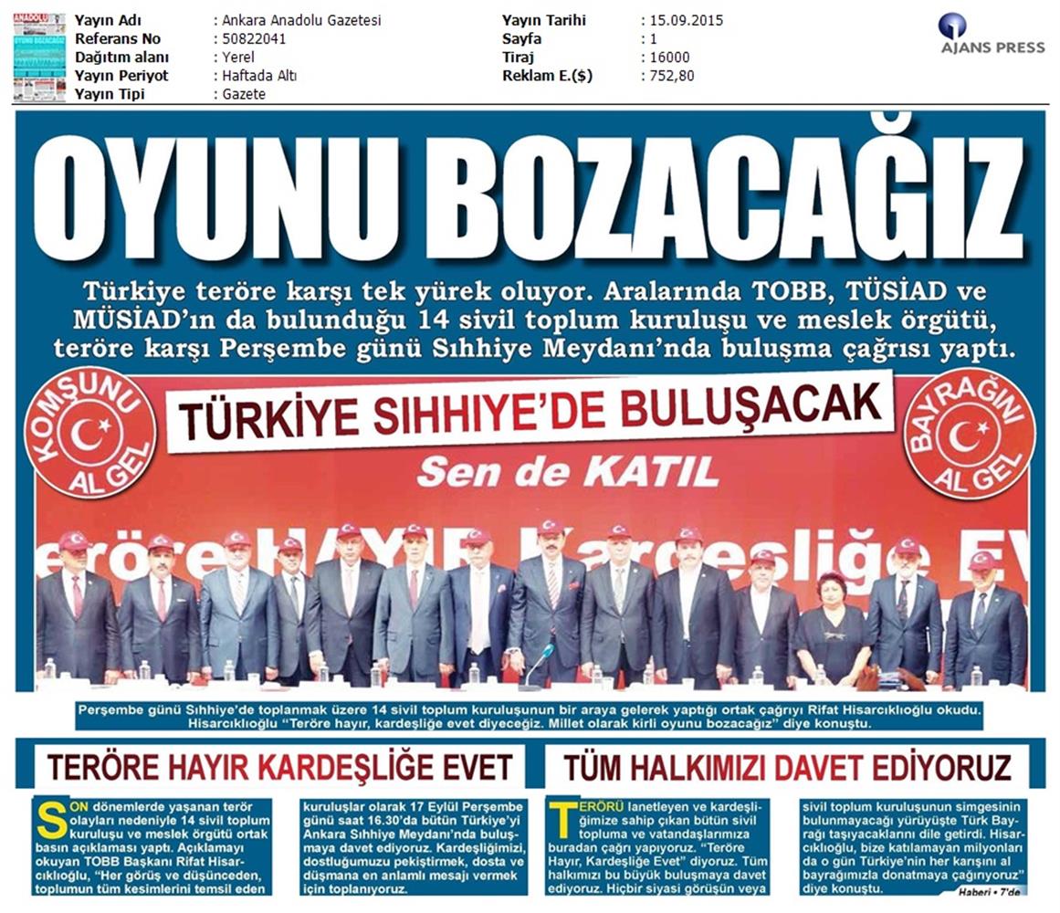 TÜRKONFED Basin Yansimalari Terore Hayir Kardeslige Evet - 12