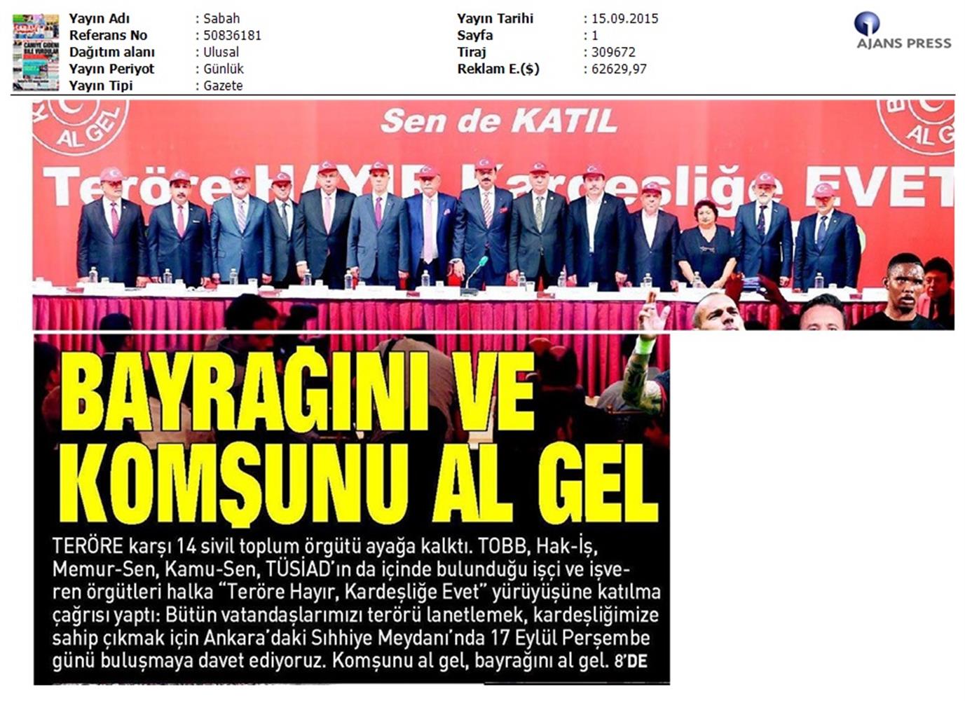 TÜRKONFED Basin Yansimalari Terore Hayir Kardeslige Evet - 15