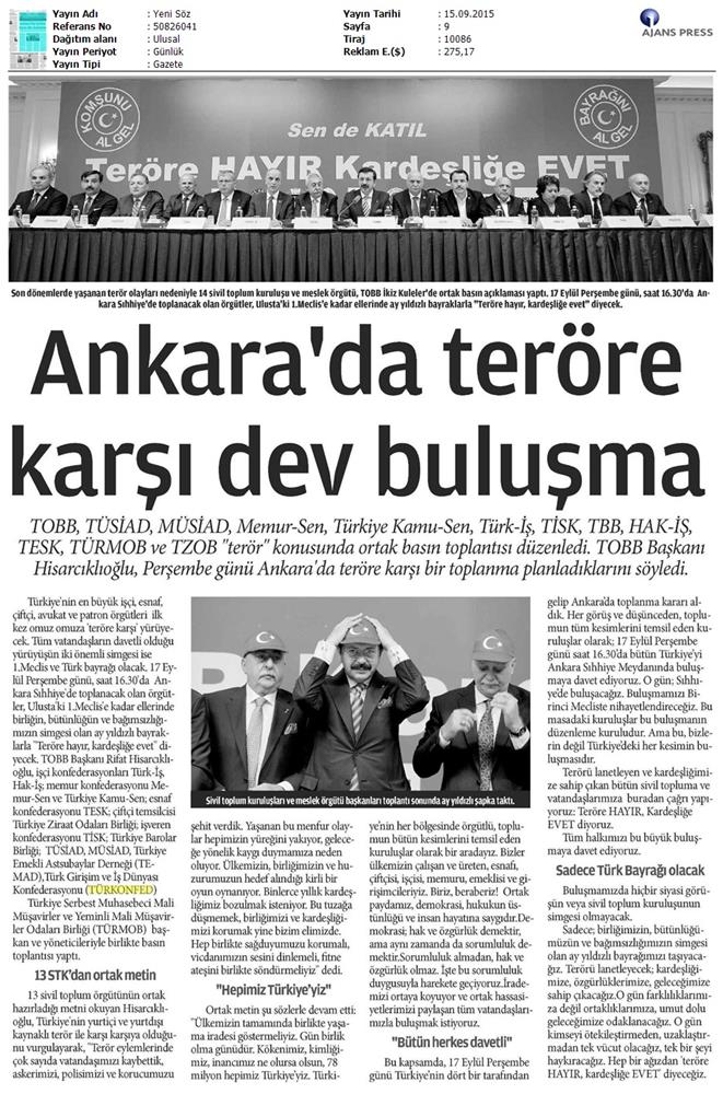 TÜRKONFED Basin Yansimalari Terore Hayir Kardeslige Evet - 17
