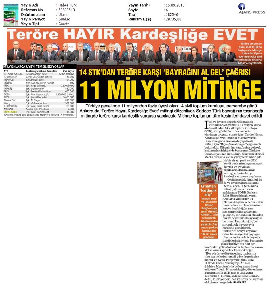 TÜRKONFED Basin Yansimalari Terore Hayir Kardeslige Evet - 18