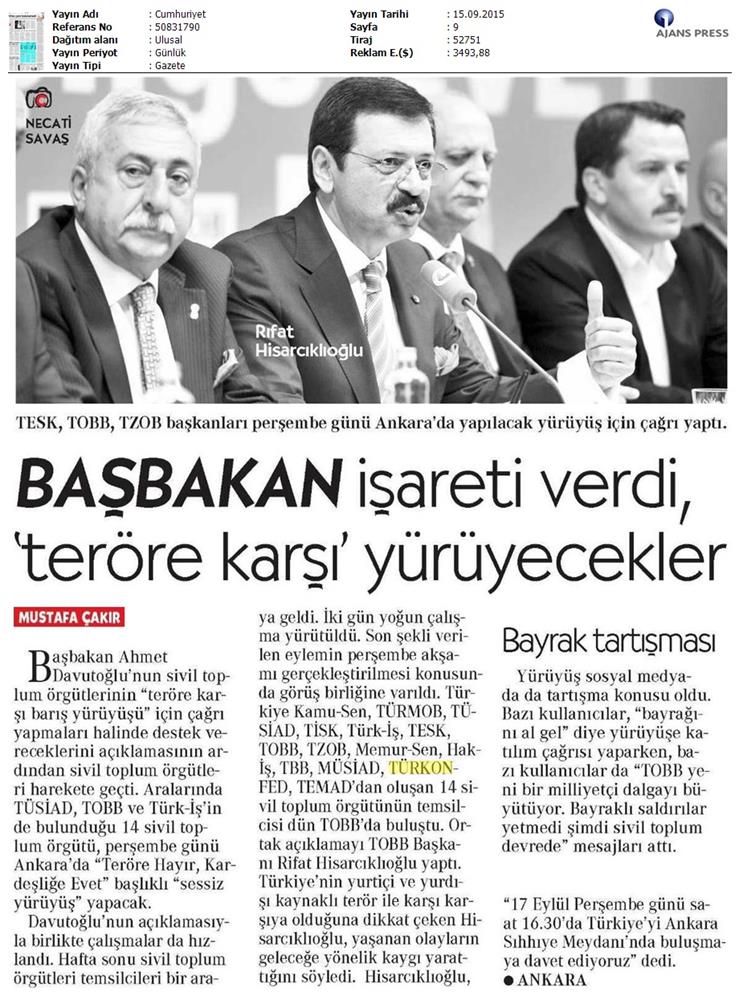 TÜRKONFED Basin Yansimalari Terore Hayir Kardeslige Evet - 19