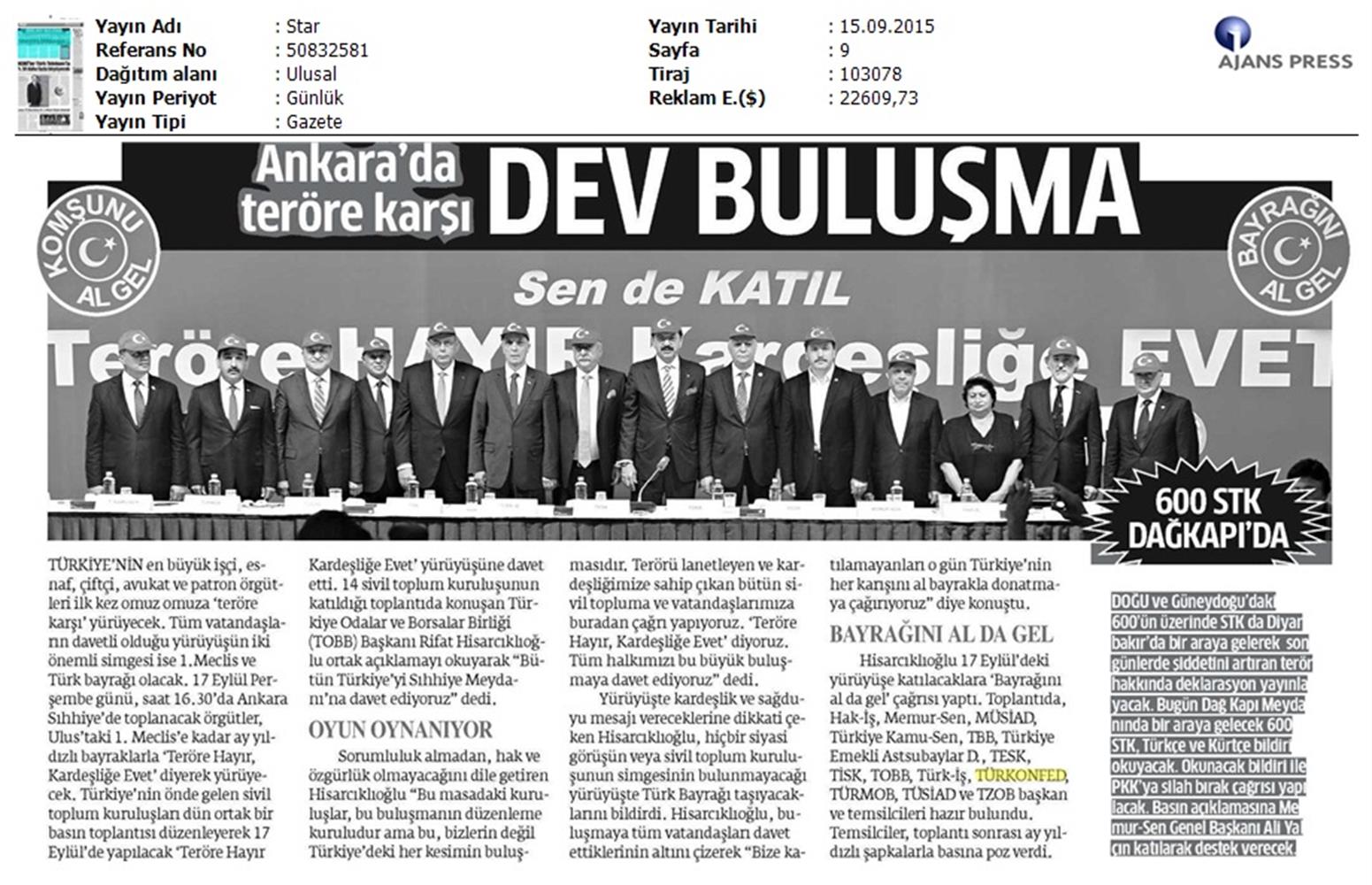 TÜRKONFED Basin Yansimalari Terore Hayir Kardeslige Evet - 22