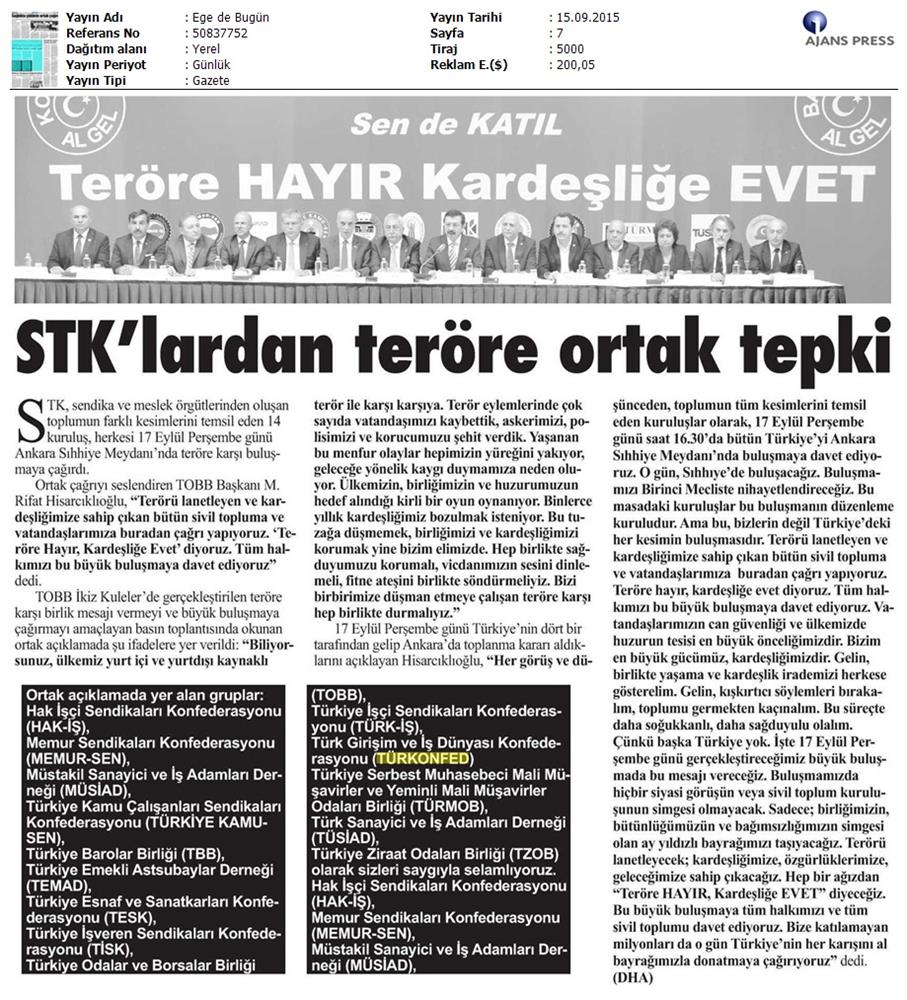 TÜRKONFED Basin Yansimalari Terore Hayir Kardeslige Evet - 25