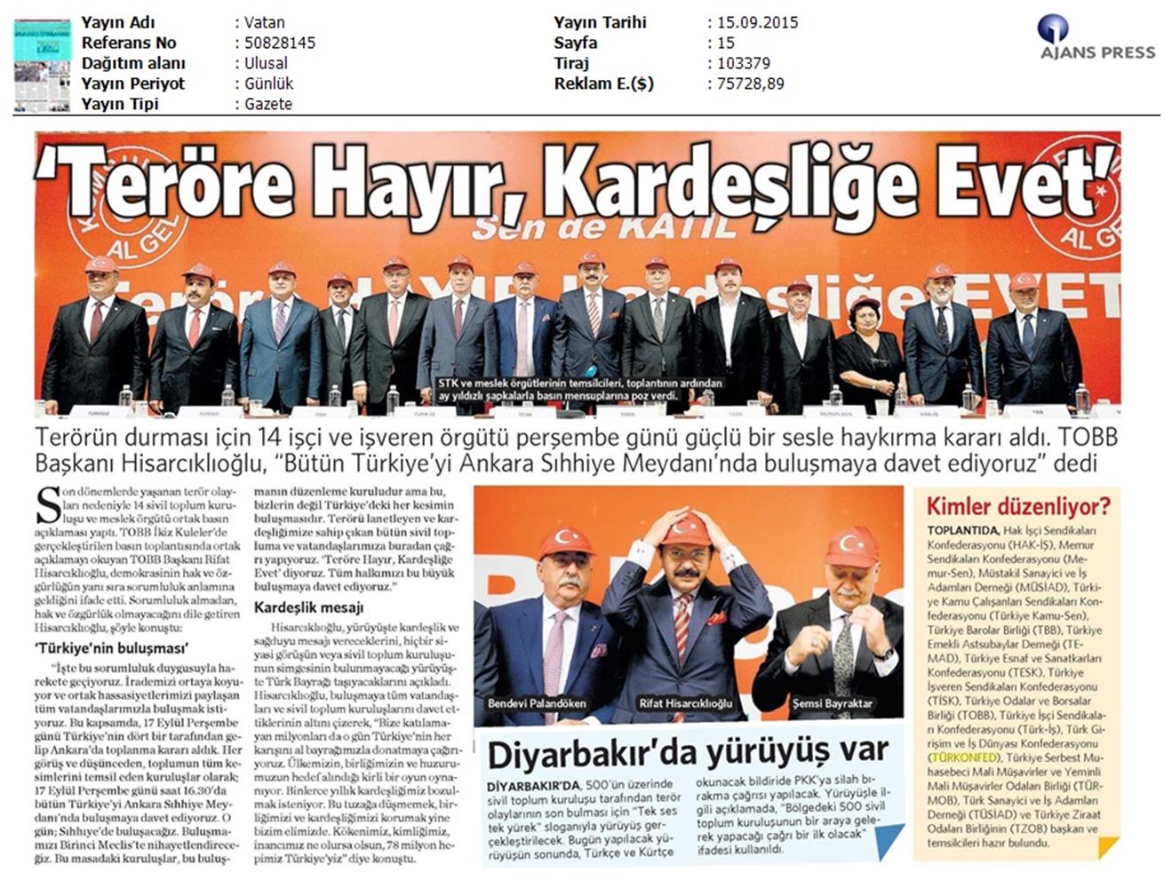 TÜRKONFED Basin Yansimalari Terore Hayir Kardeslige Evet - 27