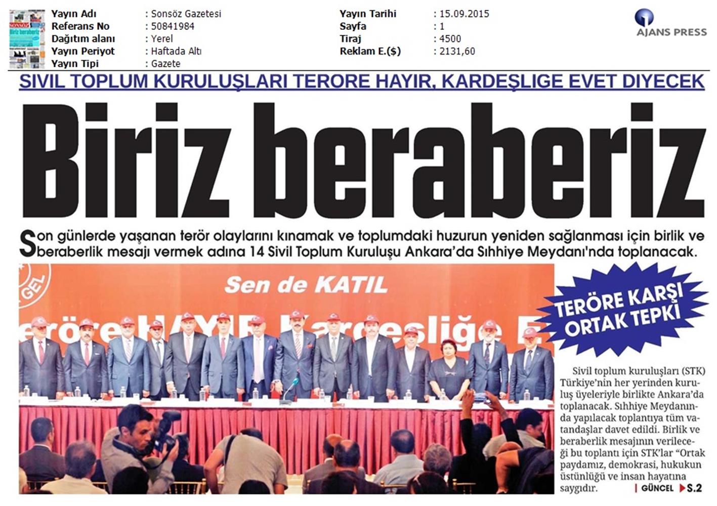 TÜRKONFED Basin Yansimalari Terore Hayir Kardeslige Evet - 31