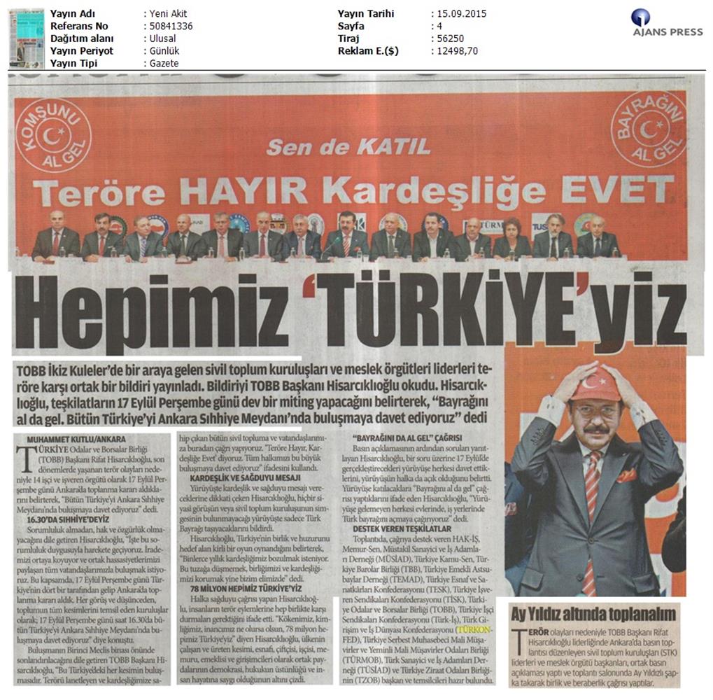 TÜRKONFED Basin Yansimalari Terore Hayir Kardeslige Evet - 33