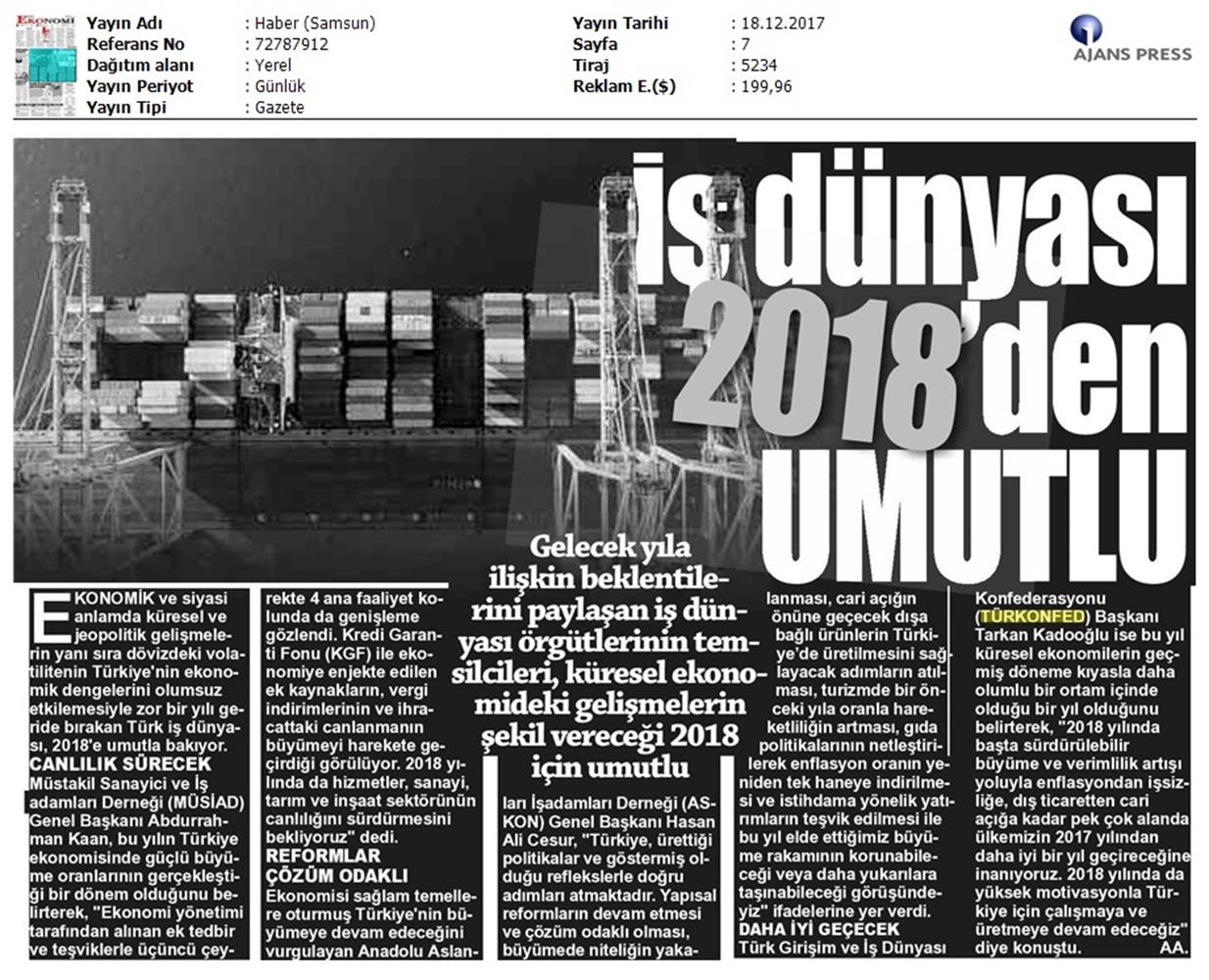 TÜRKONFED Başkani Kadooğlunun 2017 2018 Ekonomi Değerlendirmesi Medya Yansimalari 18 Aralik 2017 - 3