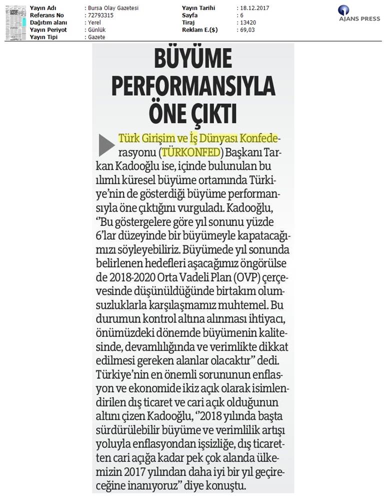 TÜRKONFED Başkani Kadooğlunun 2017 2018 Ekonomi Değerlendirmesi Medya Yansimalari 18 Aralik 2017 - 8