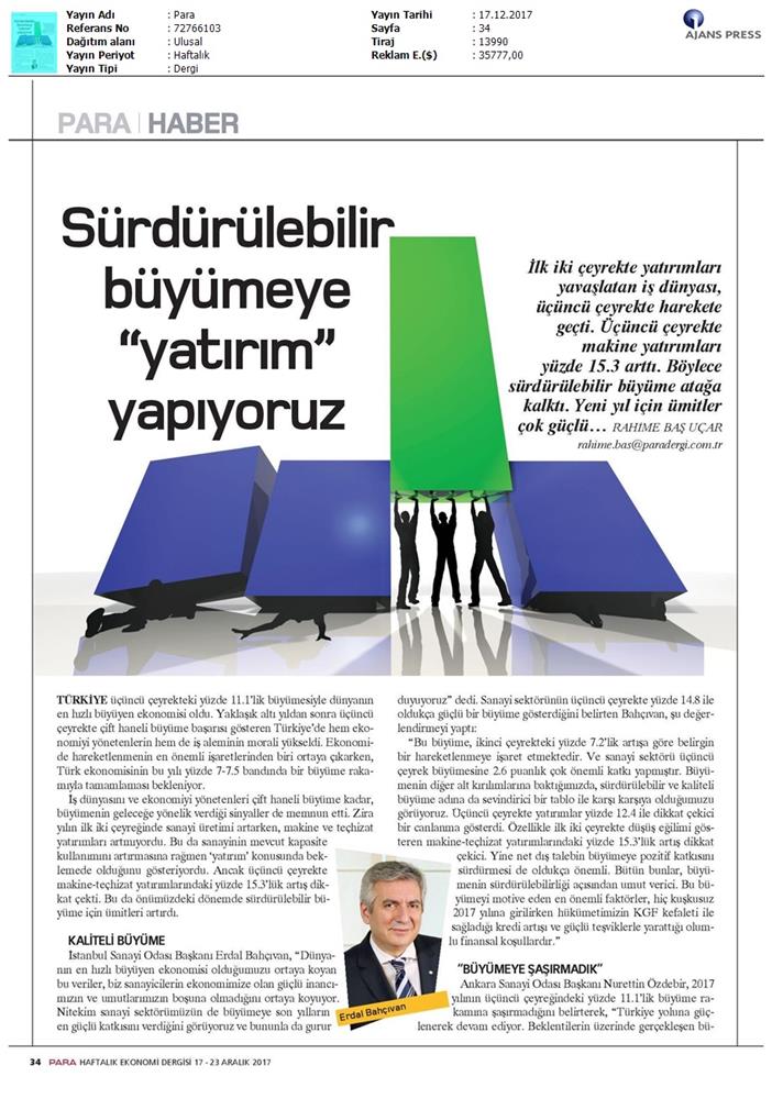 TÜRKONFED Başkani Kadooğlunun 2017 2018 Ekonomi Değerlendirmesi Medya Yansimalari 18 Aralik 2017 - 15