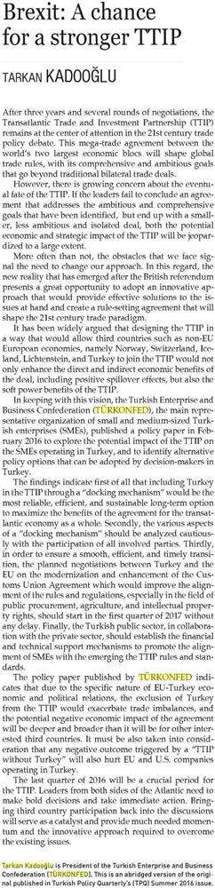 TÜRKONFED Başkani Kadooğlunun Tpq Dergisi Brexit Ve Ttip Makalesi Summer 2016 - 7