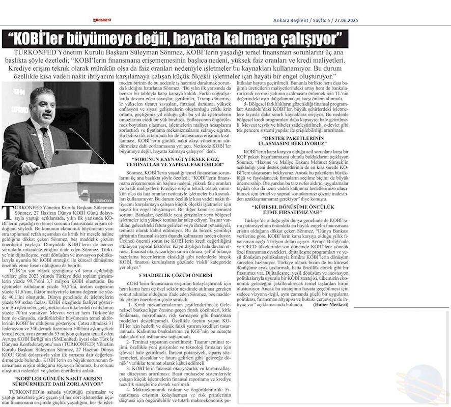 TÜRKONFED Başkani Sönmez KOBİ'ler Buyumeye Degil Hayatta Kalmaya Calisiyor - 3