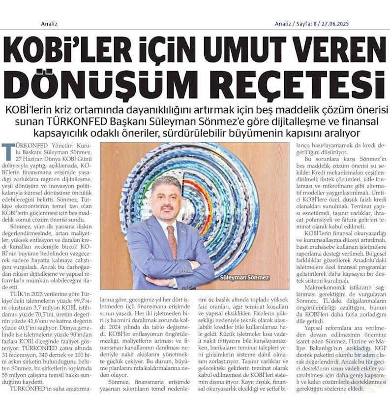 TÜRKONFED Başkani Sönmez KOBİ'ler Buyumeye Degil Hayatta Kalmaya Calisiyor - 19