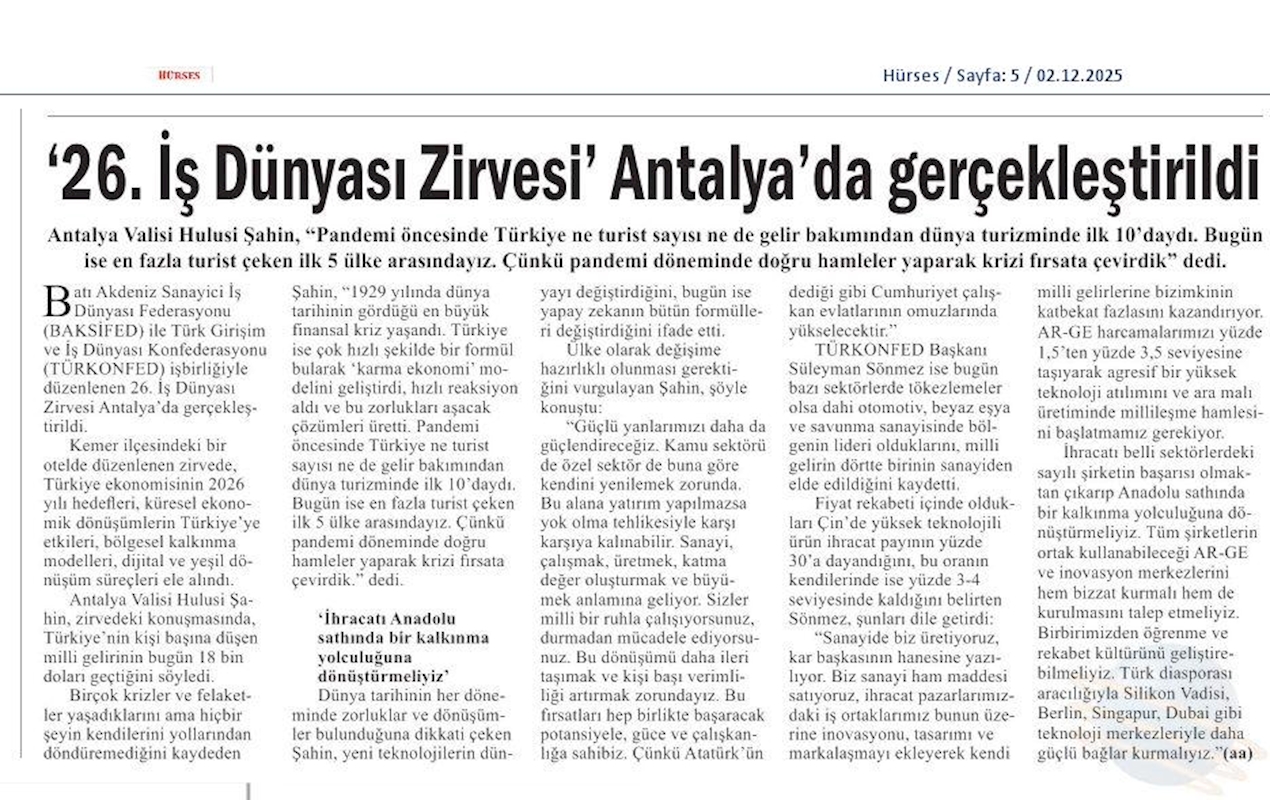 TÜRKONFED Başkani Suleyman Sönmez Sanayide Biz Üretiyoruz Kar Baskasinin Hanesine Yaziliyor - 9