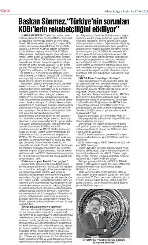 TÜRKONFED Başkani Suleyman Sönmez Türkiyenin Sorunlari KOBİ'lerin Rekabetciligini Etkiliyor - 6