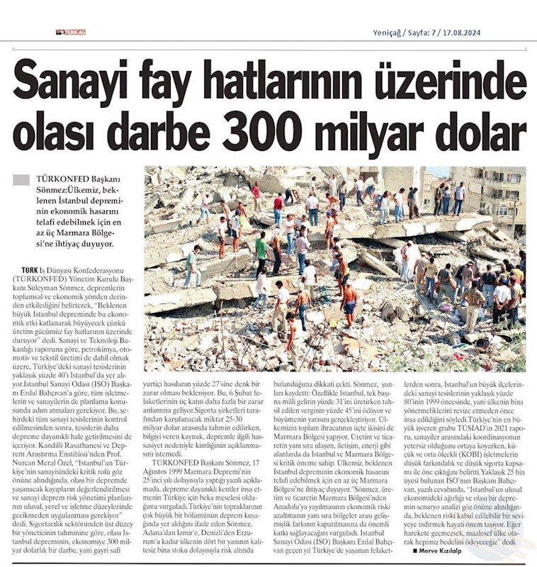 TÜRKONFED Başkani Suleyman Sönmezden 17 Agustos Deprem Felaketinin 25inci Yil Donumunde Aciklama - 1