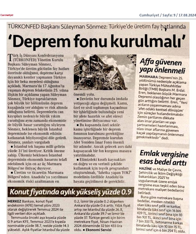 TÜRKONFED Başkani Suleyman Sönmezden 17 Agustos Deprem Felaketinin 25inci Yil Donumunde Aciklama - 3