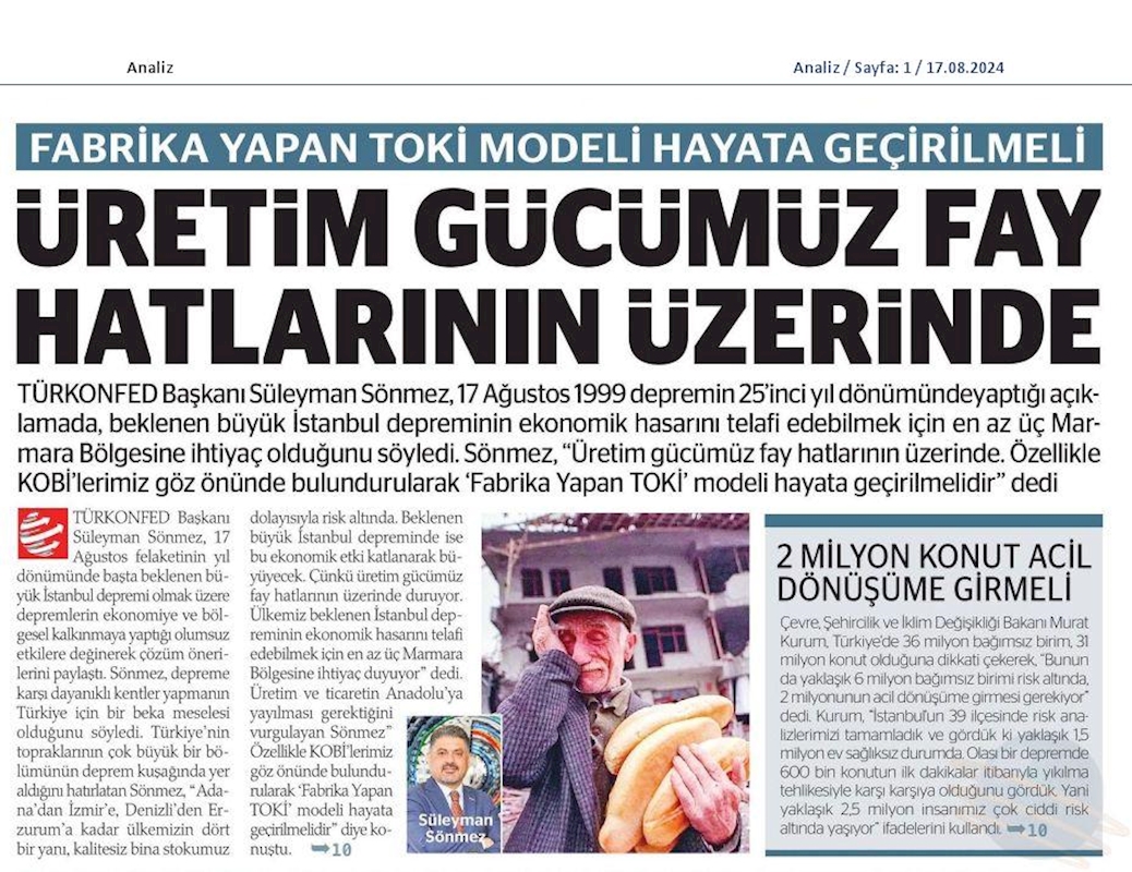 TÜRKONFED Başkani Suleyman Sönmezden 17 Agustos Deprem Felaketinin 25inci Yil Donumunde Aciklama - 6