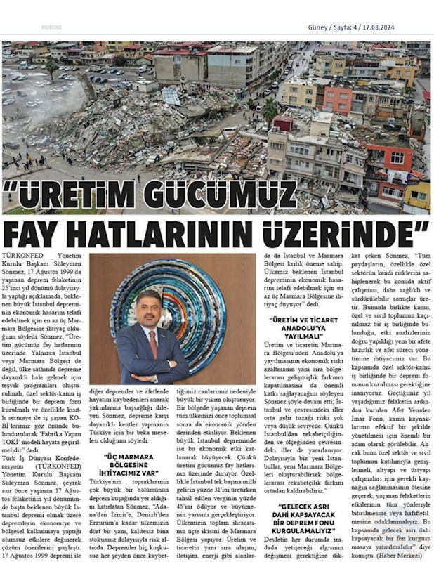 TÜRKONFED Başkani Suleyman Sönmezden 17 Agustos Deprem Felaketinin 25inci Yil Donumunde Aciklama - 9