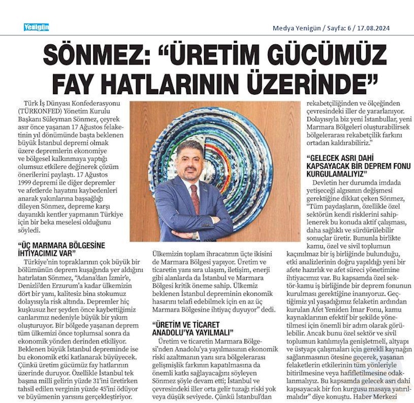 TÜRKONFED Başkani Suleyman Sönmezden 17 Agustos Deprem Felaketinin 25inci Yil Donumunde Aciklama - 11
