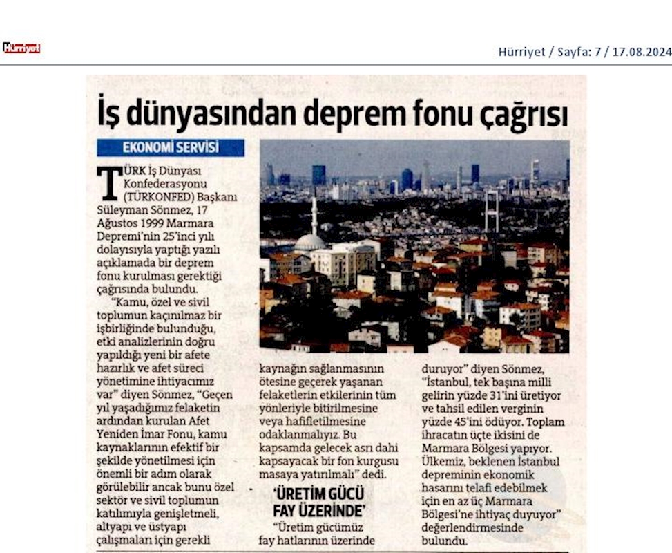 TÜRKONFED Başkani Suleyman Sönmezden 17 Agustos Deprem Felaketinin 25inci Yil Donumunde Aciklama - 15