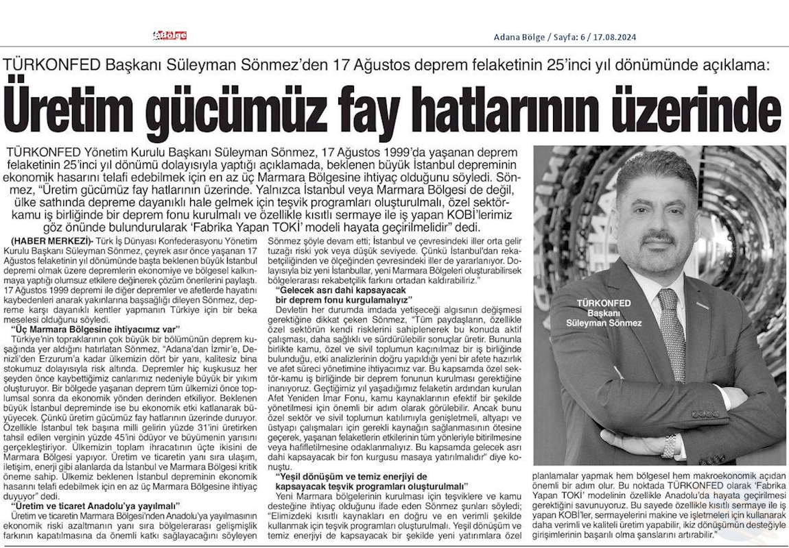 TÜRKONFED Başkani Suleyman Sönmezden 17 Agustos Deprem Felaketinin 25inci Yil Donumunde Aciklama - 16