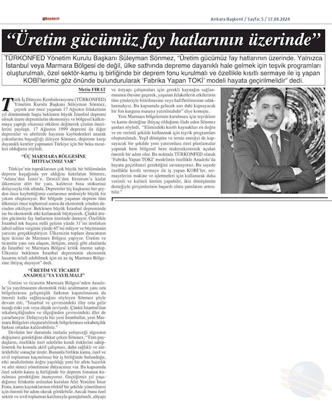 TÜRKONFED Başkani Suleyman Sönmezden 17 Agustos Deprem Felaketinin 25inci Yil Donumunde Aciklama - 24