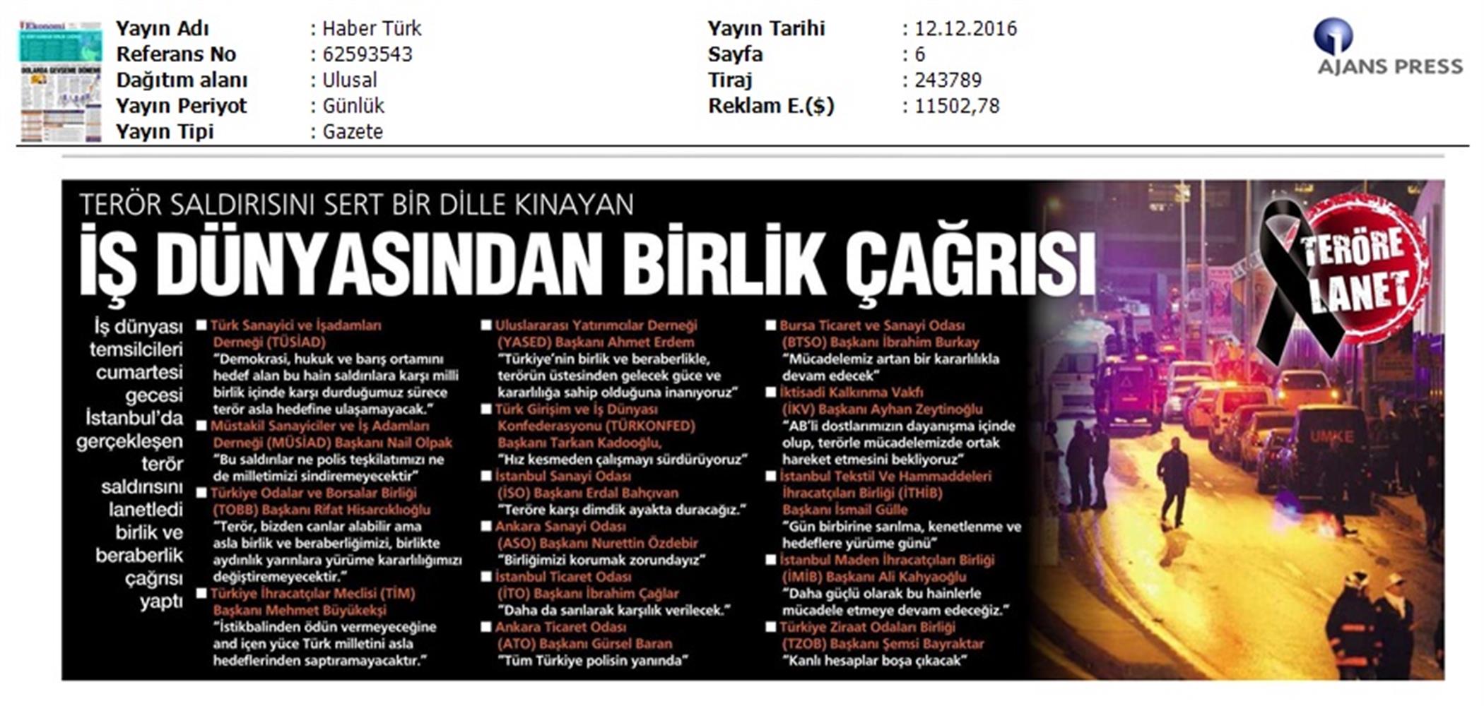 TÜRKONFED Besiktas Teror Saldirisi Basin Aciklamasi Yansimalari 12122016 - 7