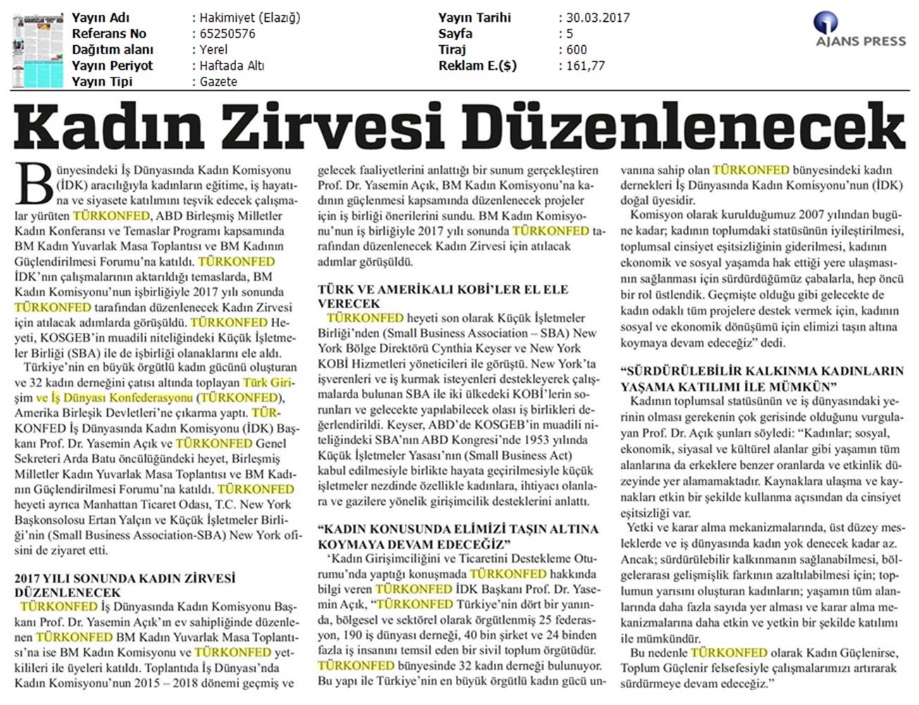 TÜRKONFED BM Kadin Komisyonundan Onemli İşbirliği Medya Yansimalari 30 Mart 2017 - 4