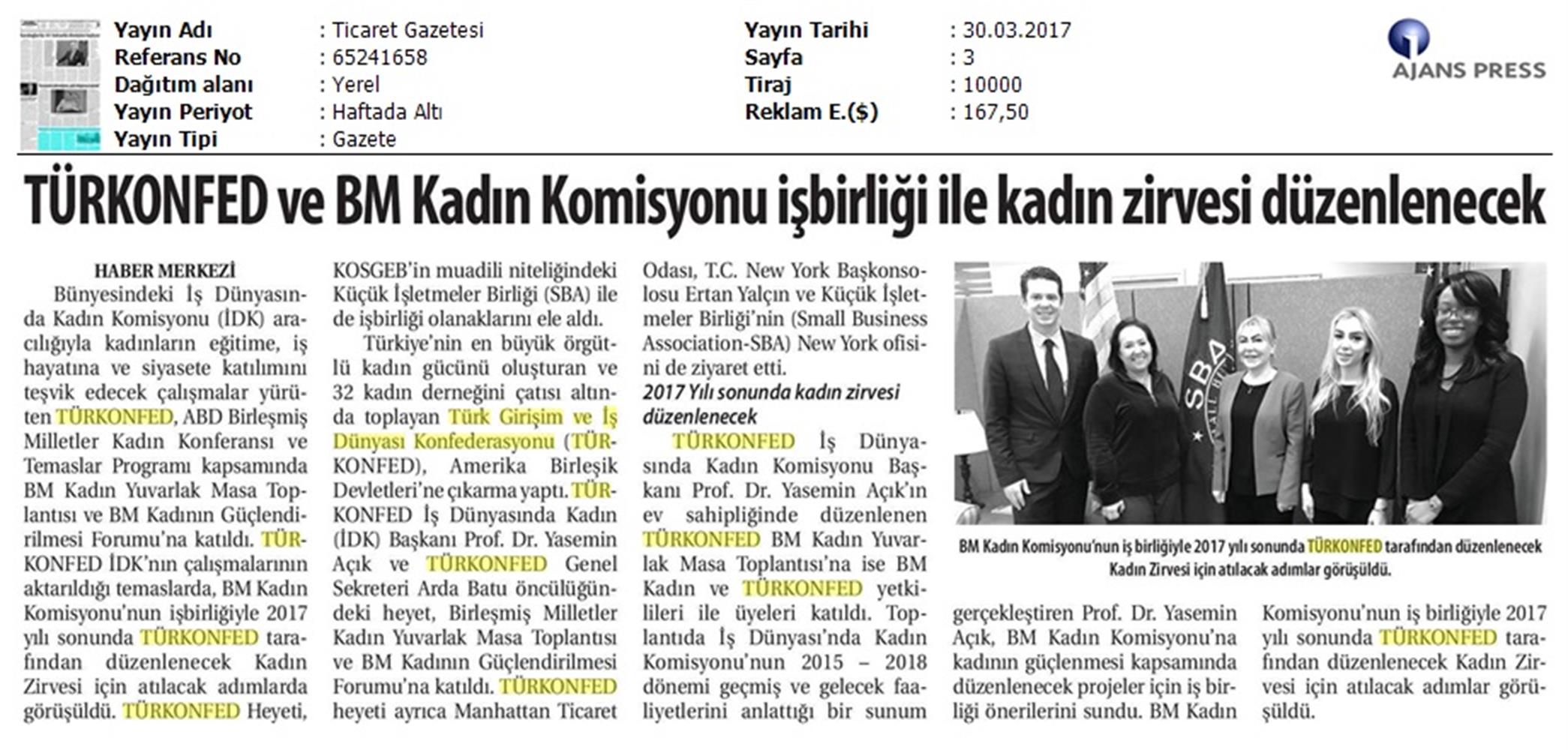TÜRKONFED BM Kadin Komisyonundan Onemli İşbirliği Medya Yansimalari 30 Mart 2017 - 15