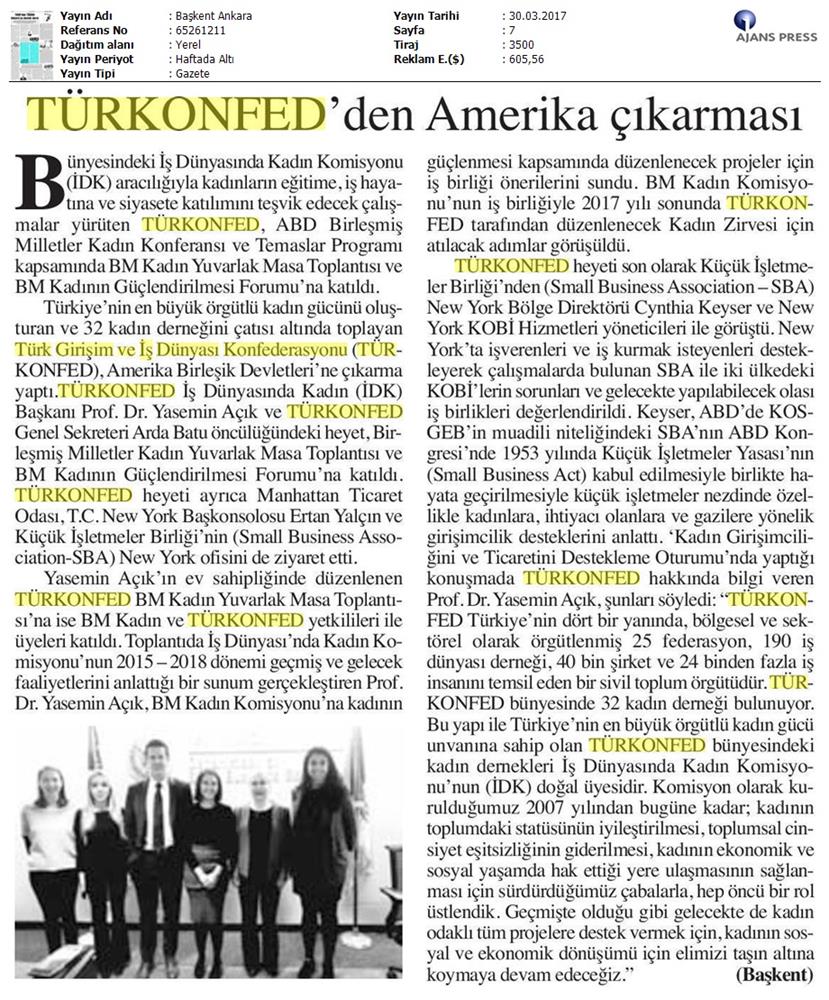 TÜRKONFED BM Kadin Komisyonundan Onemli İşbirliği Medya Yansimalari 30 Mart 2017 - 17
