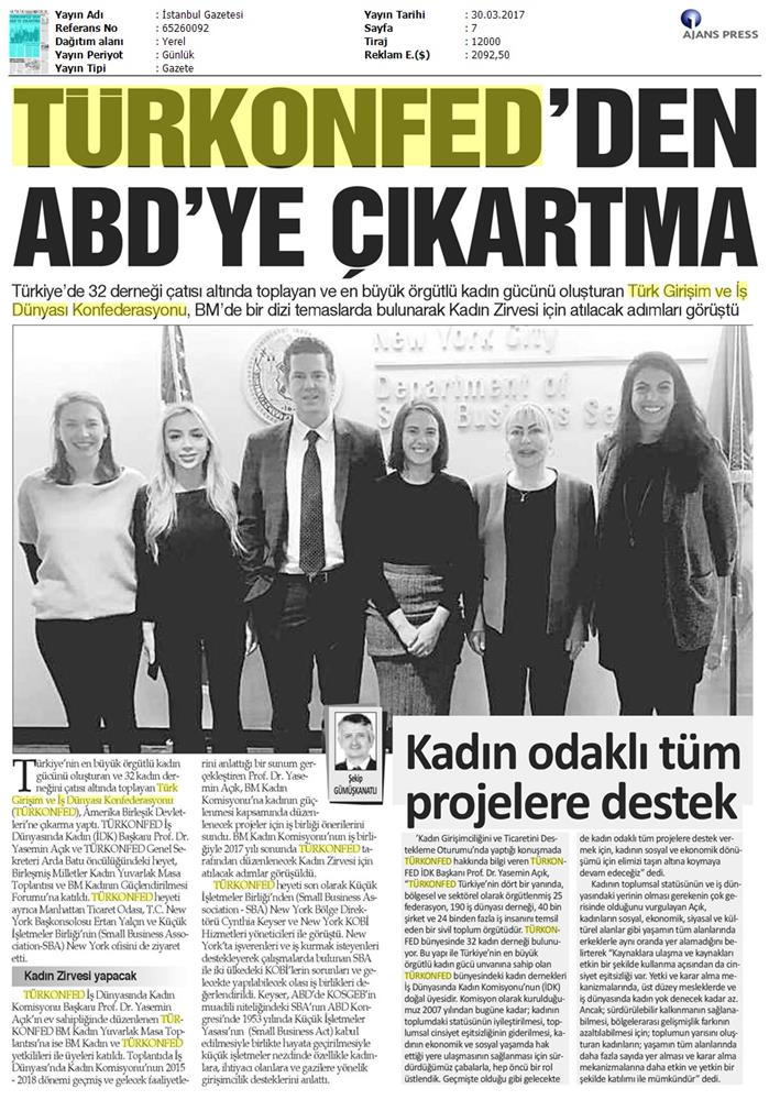 TÜRKONFED BM Kadin Komisyonundan Onemli İşbirliği Medya Yansimalari 30 Mart 2017 - 19
