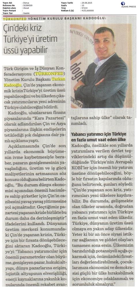 TÜRKONFED Cin Krizi Aciklamasi Basin Yansimalari - 1